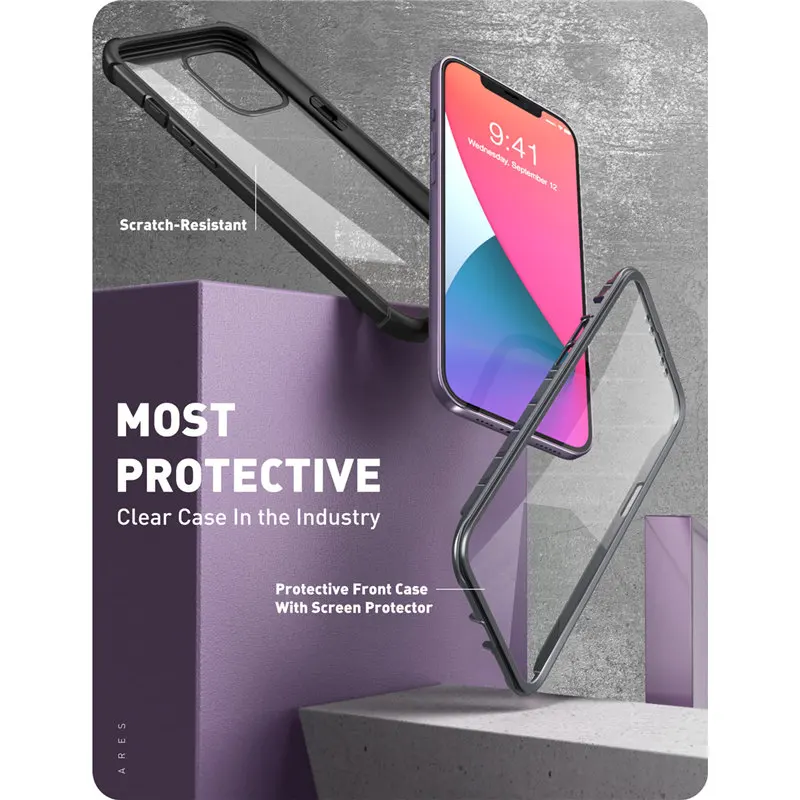 For iPhone 12 Pro Max Case 6.7 (2020 Release) I-BLASON Ares Full-Body Rugged Clear Bumper CoverBuilt-in Screen Prote