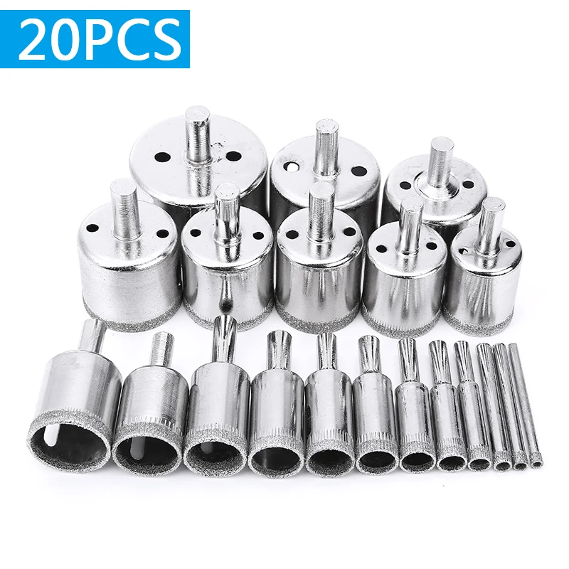 20Pcs Diamond Drill Bits Shank Tungsten Carbide Milling Cutter Rotary Tile Hole Saw Cutting Tool Sets