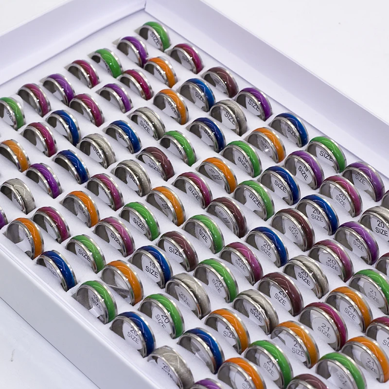 Wholesale 50Pcs/lot Mixed Style Stainless Steel Rings Women Mens Ring 17-21mm