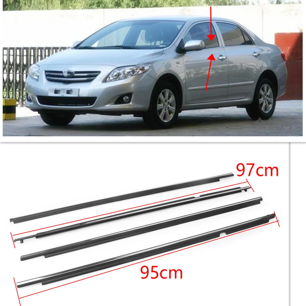 Three T 4pcs Window Sealing Strip Weatherstrip Moulding Trim Outer Door Seal Belt Compatible with Toyota Corolla 2009 2010 2011 2012 Chrome Surface 