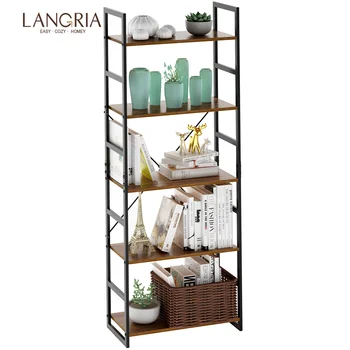 

LANGRIA Metal Bookshelf Organizer Sturdy 5-layer Multifunctional Rack Shelf Shelving For Books Plants Boxes Antique Wood Design
