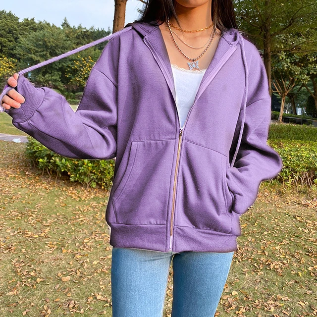 Plus Size Lilac Purple Basic Zip Through Hoodie