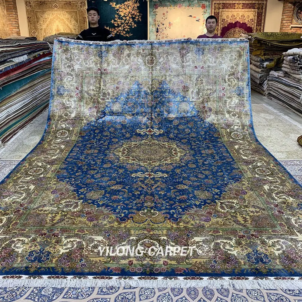 Yilong 10 X14 Hand Aus Der Turkei Hereke Teppiche Medaillon Blau