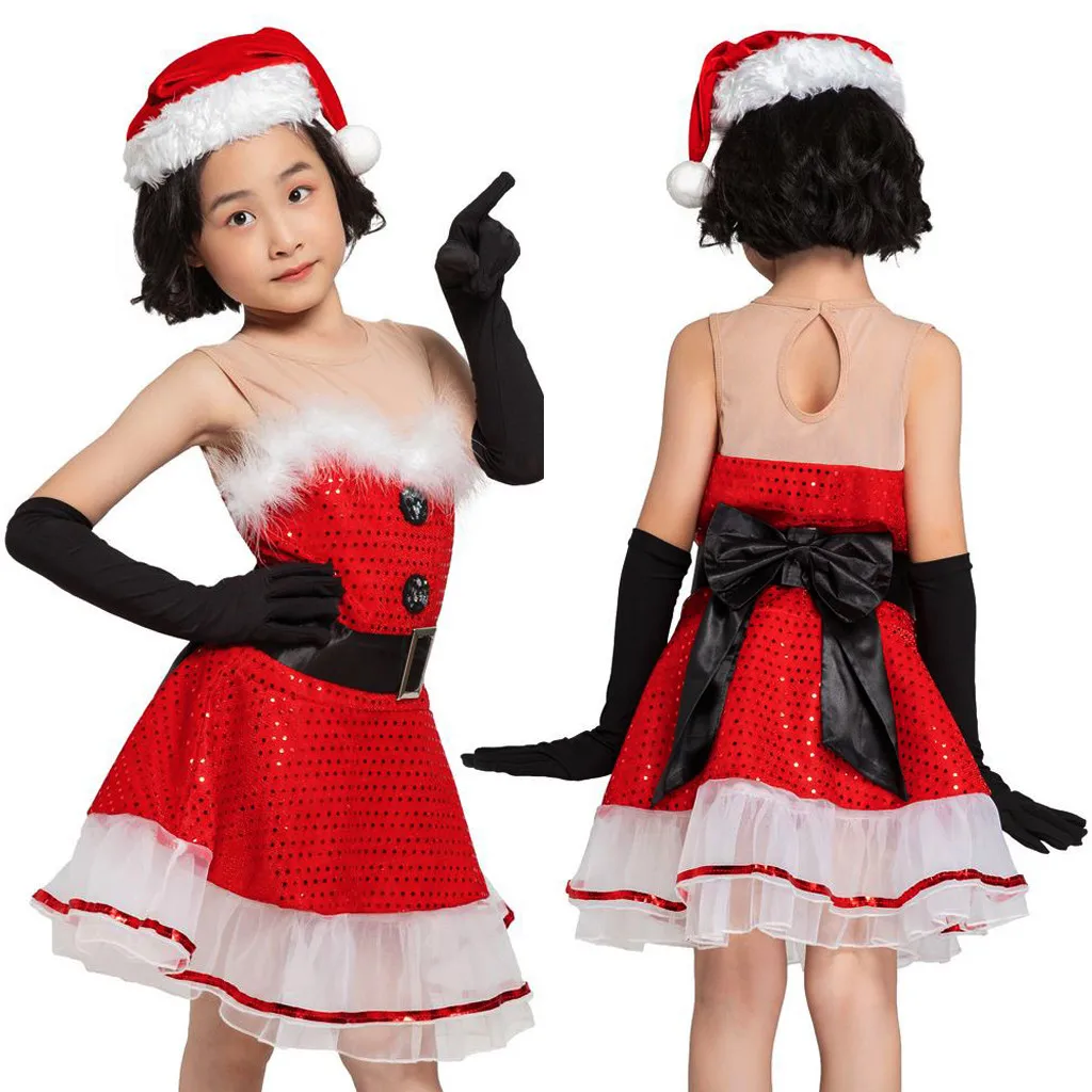 Рождественская Одежда для девочек; платье для костюмированной вечеринки; Рождественский костюм с юбкой; Детский костюм; вечерние, карнавальные, рождественские платья; комплект одежды на Рождество для малышей