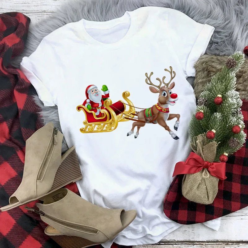 Белая хипстерская футболка для всех сезонов, топы, одежда, новая футболка с Санта Клаусом, женская модная футболка Harajuku с Рождеством - Цвет: YH-2725