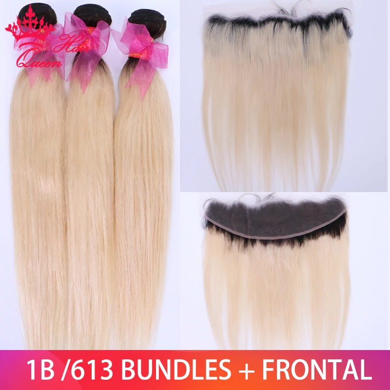 

Ombre Honey Blonde 1B 613 Color Human Straight Brazilian Hair Bundles with Lace Frontal Closure Ear to Ear Fast Shipping