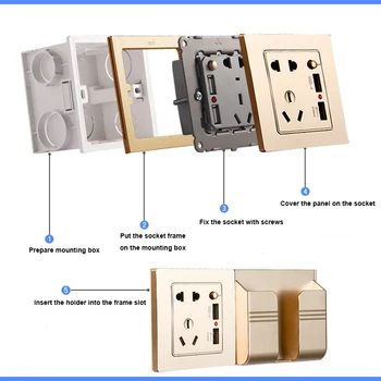 

USB Wall Holder Mobile Phone Bracket Box 5V 2100mA Charging Stand Rack Smartphone Holders Plug Frame Holder Android iOS