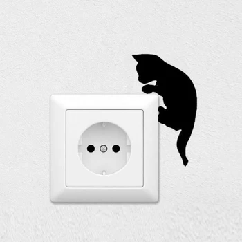 

Hot 6x10cm Black Cat Wall Sticker Switch Film Removable PVC Switch Sticker for Living Room Bedroom
