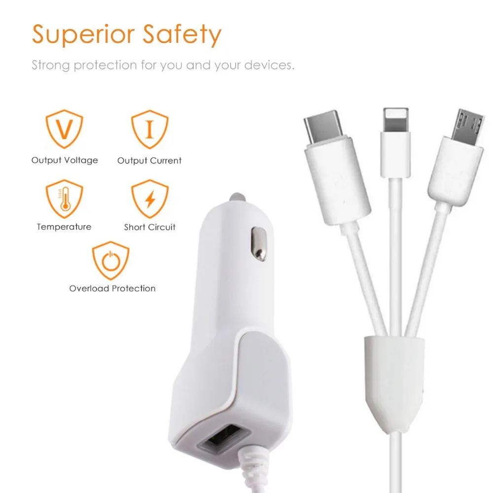 3 In 1 Splitter Car Charger USB Charging Cable LED Indicator 2.1A Fast Charging Charger For Phone IC Control Protection Circuit 3 In 1 Splitter Car Charger USB Charging Cable LED Indicator 2.1A Fast Charging Charger For Phone IC Control Protection Circuit