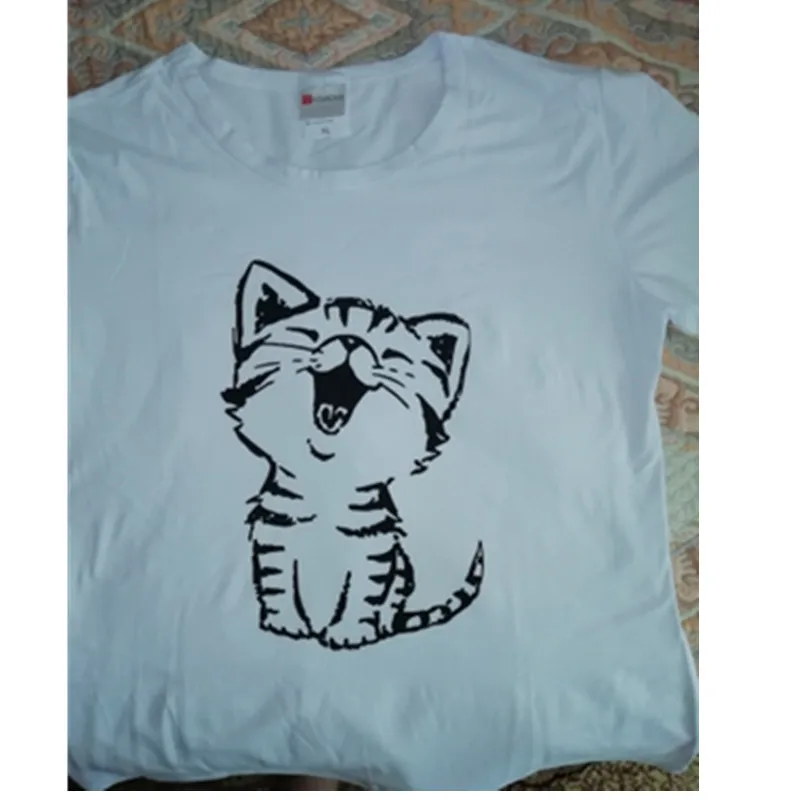 Летняя новая модная женская Повседневная футболка с круглым вырезом, топы, Camisas с забавным принтом кота и коротким рукавом HH08