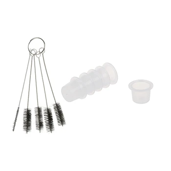 

200 Plastic Medium Tattoo Ink Cups Caps Holder Supplies & 5 Pc Tattoo Cleaning Brush for Tube Tattoo Machine (Black)