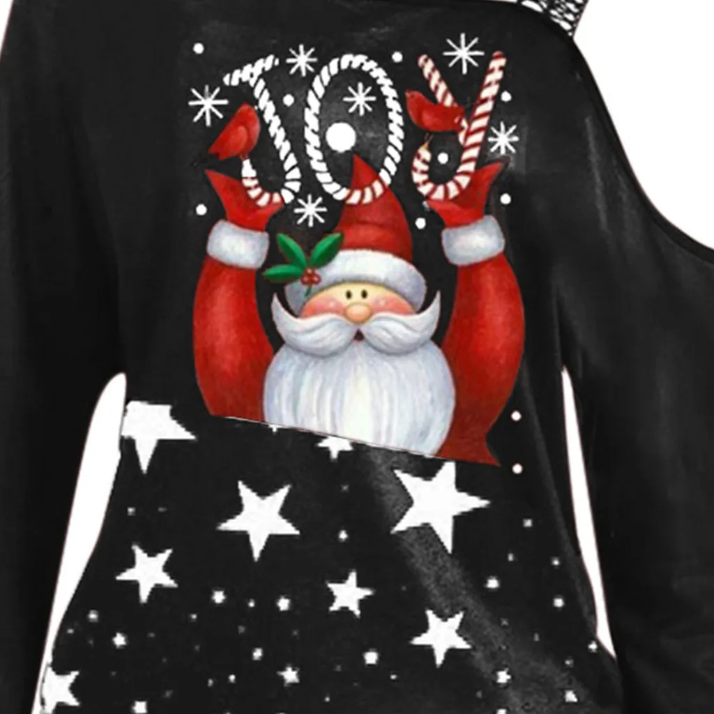 Женская рождественская блуза с принтом Санта Клауса, женская рубашка с длинным рукавом,, Женские топы и блузки с косой горловиной на Рождество и год
