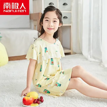 

NANJIREN Nightdress Children Lace Modal Pajamas Girl Night Dresses Kids Pajamas Dresses For Girl Colorful 4-18 Years old child