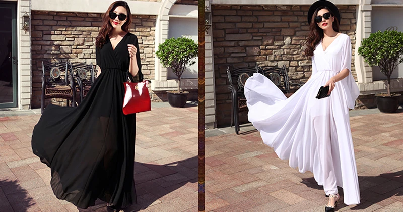 Женское летнее шифоновое длинное пляжное платье в пол Vestidos Boho, элегантное богемное платье с рукавом размера плюс вечерние платья