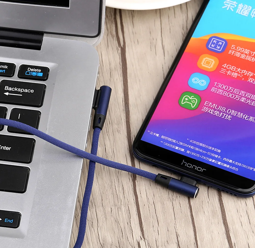 Двусторонний кабель Micro USB для мобильных игр для Xiaomi Redmi 5X Note5 6 7 Pro iOS USB Data для iphone 8 Plus XS Max XR зарядный кабель - Цвет: Blue