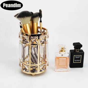 

PEANDIM Nordic Cylinder Crystal Candle Holders Makeup Brush Pencil Container Table Cosmetic Storage For Home Party Decorative