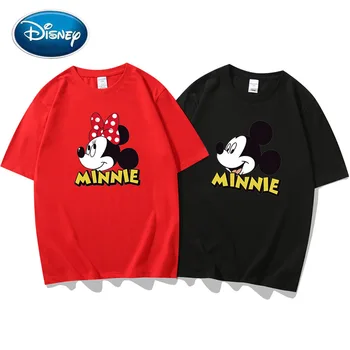 

Disney Cute Minnie Mickey Mouse Cartoon Letter Print Couples Unisex Women T-Shirt O-Neck Pullover Short Sleeve Tee Tops 10 Color