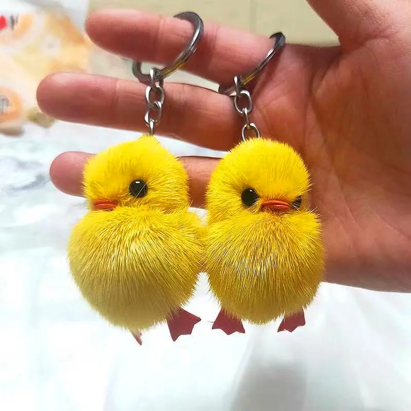 Llavero con forma de pato para hombre y mujer, llavero con forma de pato, de piel amarilla, con forma de bola de pelo, para llaves de coche, de peluche, 1 unidad