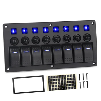 

12V 20A / 24V 10A Universal Marine Boat Panel Switch 8 Gang With Breakers Overload Protection Switch Panel For Car Truck