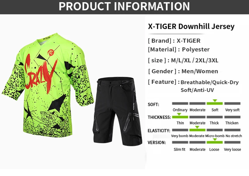 X-Tiger, анти-пот, средний рукав, DH, рубашка, набор, для езды на велосипеде, Джерси, быстросохнущая, для езды на велосипеде, рубашка, джерси, одежда для велоспорта
