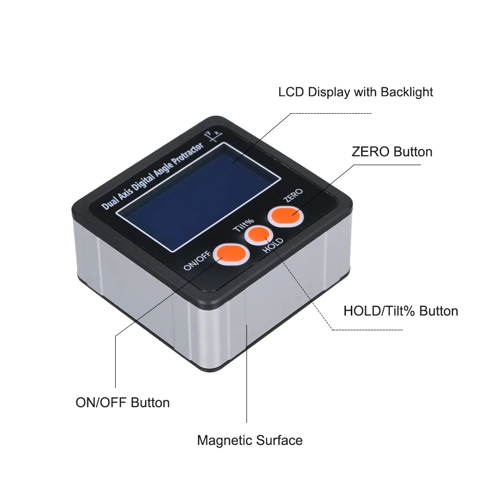 Двойная ось цифровая угломер с подсветкой IP65 водонепроницаемый корпус из алюминиевого сплава диапазон измерения