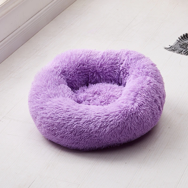 Круглая кровать для собаки моющаяся длинная плюшевая собачья Конура домик для кошек мягкие хлопковые коврики диван теплая зимняя собака Чихуахуа кровать для Питомца Кошка Кровать Дом - Цвет: Purple