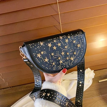 

HOCODO Fashion Rivet Shoulder Bags For Women 2020 Semicircular High Quality PU Crossbody Bag Wide Shoulder Strap Saddle Bag Sac