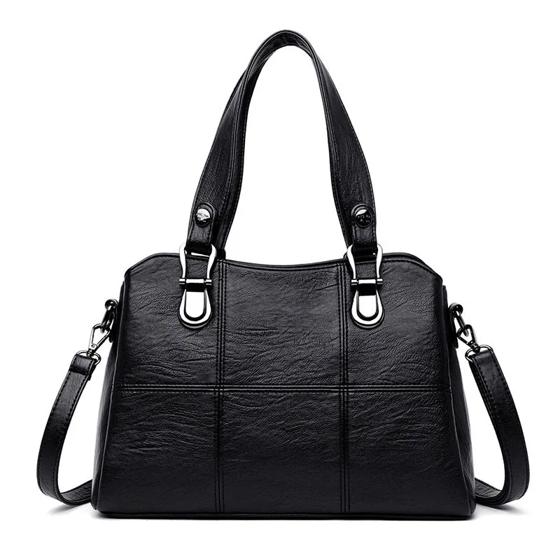 Роскошные сумки женские сумки дизайнерские женские большие сумки через плечо для женщин Дамская винтажная кожаная сумка на плечо ручная сумка - Цвет: Black