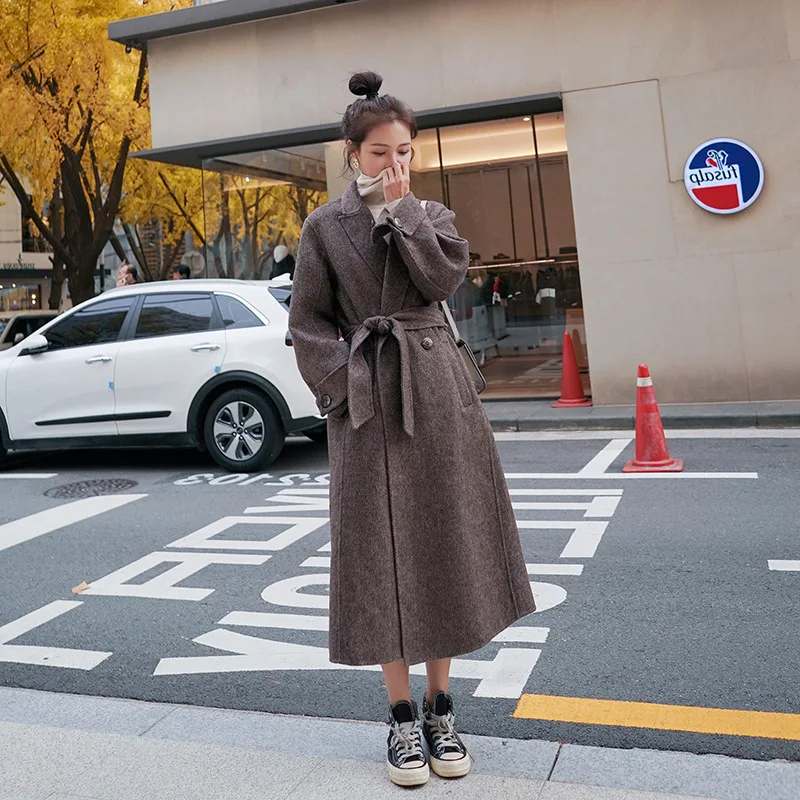 

Photo Shoot Mid-length Herringbone Woolen Overcoat Women's 2019 Popular New Style Nizi Loose-Fit Woolen Jacket Winter Thick