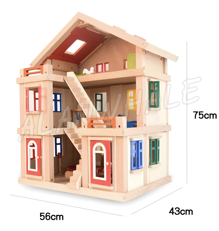 75*56*43 см Hi-Rise Кукольный дом большая вилла трехэтажный деревянный кукольный домик и мебель набор с мебели модель строительные игрушки