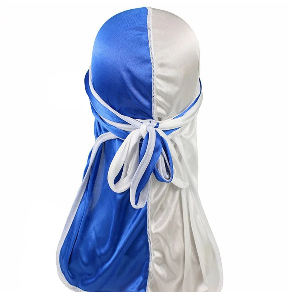Для мужчин атласная Durag двойные цветные банданы шелковистая модная ДУ тряпка - Цвет: Синий