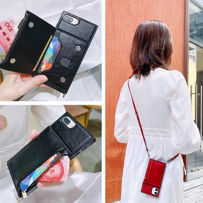 Luxury Crossbody Strap Leather Zipper Wallet Phone Case for Samsung S20 FE S9 S10+ Note 20 10 9 A905G Card Stand Holder Cover