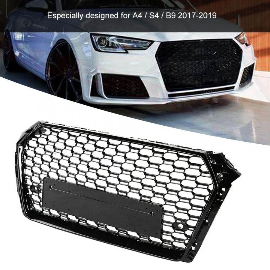 For Rs Style Front Bumper Mesh Hood Grill Glossy Black For Audi A4 S4 B9  2017 2018 2019 Car-styling Front Bumper Grille - Racing Grills - AliExpress