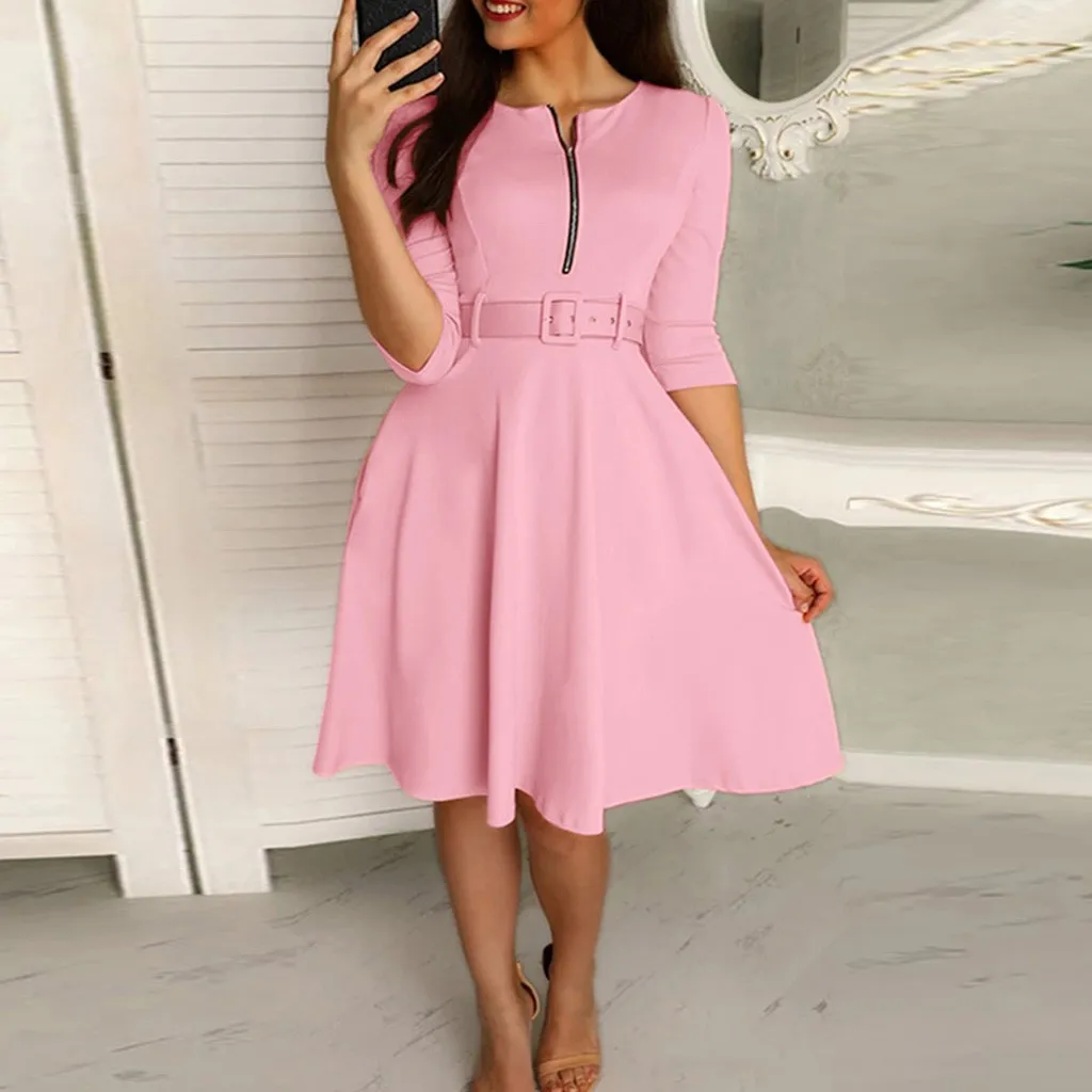 Women Bodycon Dress O Neck Solid Color Three Quarter Sleeve Dresses Ladies Party Dress Elegant dresses woman party night