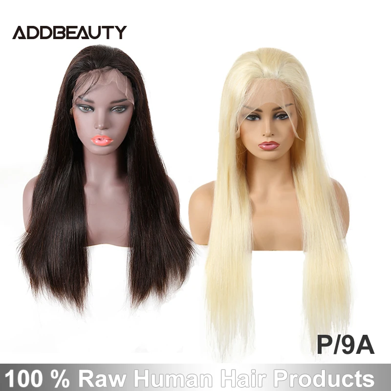 【Addbeauty】Straight 13x4/13x6 Lace Front Wig 8"-26" P Natural Color /#613 150% Density Virgin Brazilian Human Hair | Шиньоны и