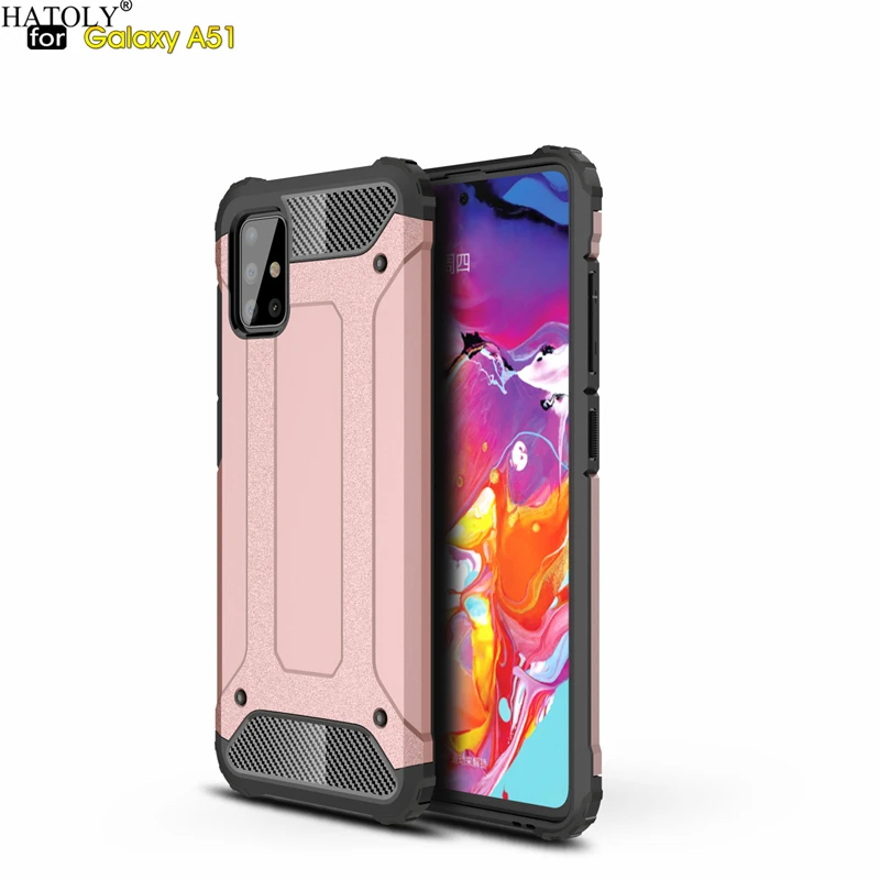HATOLY для Coque samsung Galaxy A51 чехол, тяжелый бронированный тонкий жесткий резиновый прочная крышка, силиконовый чехол для телефона samsung A51 A515F/DS - Цвет: Rose Gold