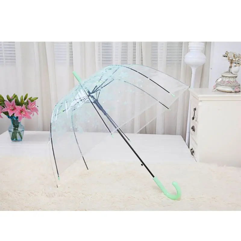 GREEN&RARE High Quality Romantic Transparent Clear Flowers Bubble Dome Umbrella Half Automatic for Wind Heavy Rain Best Gift for Your Friends