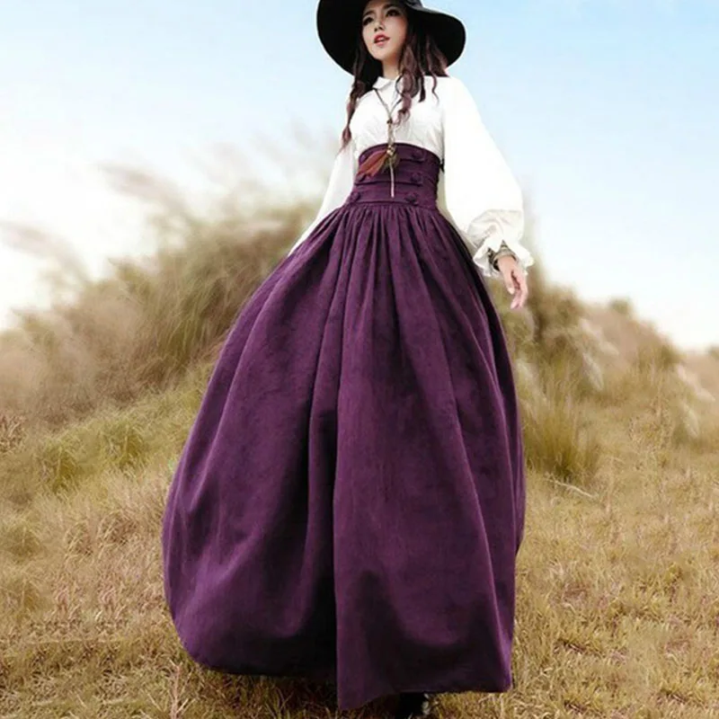

Vintage Medieval Renaissance Pleated Maxi Skirt For Women High Waist Cos Costume Autumn Gown Big Swing Skirt Plus Size S-3XL