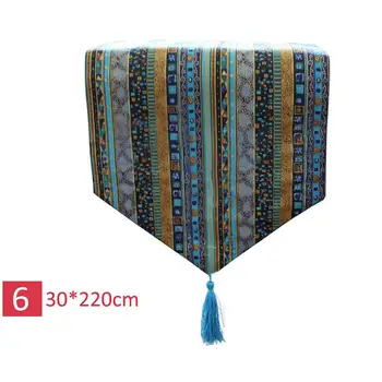 

Home Gilded Striped Table Runner Tassel National Style Cotton And Linen Bohemian Table Runner TV Cabinet Cloth Porch Cloth