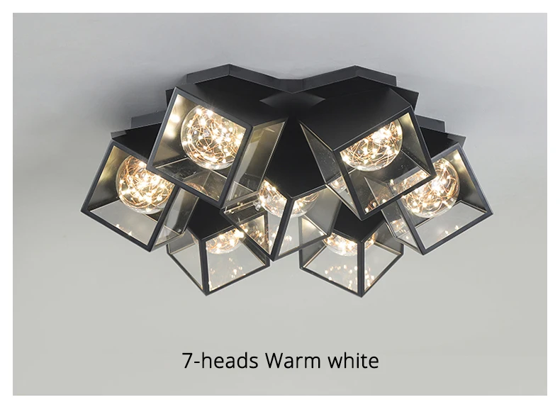 Northern Europe Modern Crystal Square Glass Ball LED Chandelier Bedroom Ceiling Lights Black White Hanging Lightings Decerative led chandelier