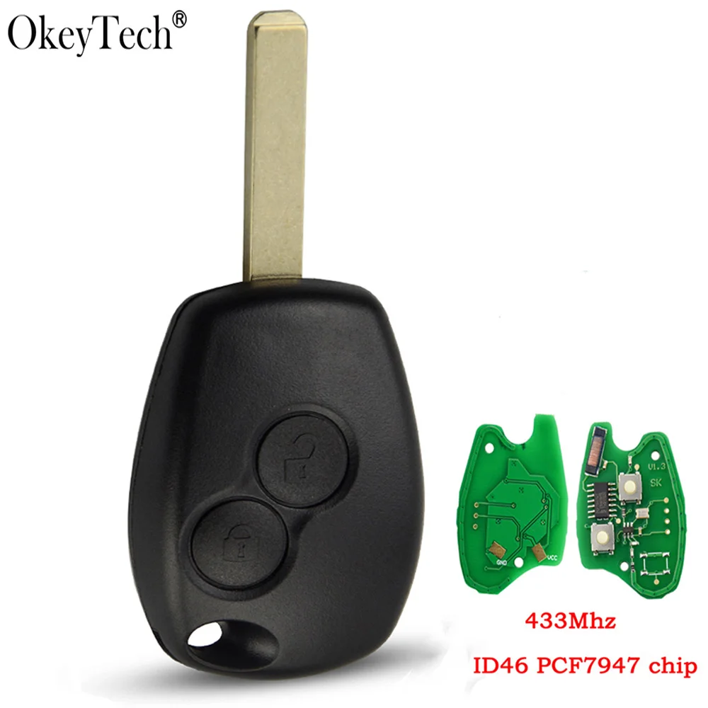 

Okeytech 2 Button Remote Car Key For Renault Duster Modus Clio 3 Twingo DACIA Logan Sandero with 433Mhz PCF7947 ID46 Chip