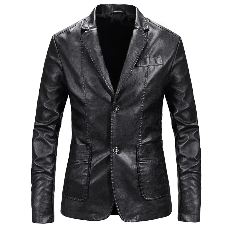 

MEN'S Leather Coat Men's Casual Fold-down Collar pi xi zhuang PU Leather Jacket Youth Autumn Clothing Jacket