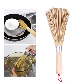 

3 Pcs Natural Bamboo Wok Cleaning Whisk Brush Oil Proof Iron Pot Brush Household Kitchen Clean Tools with Wooden Handle