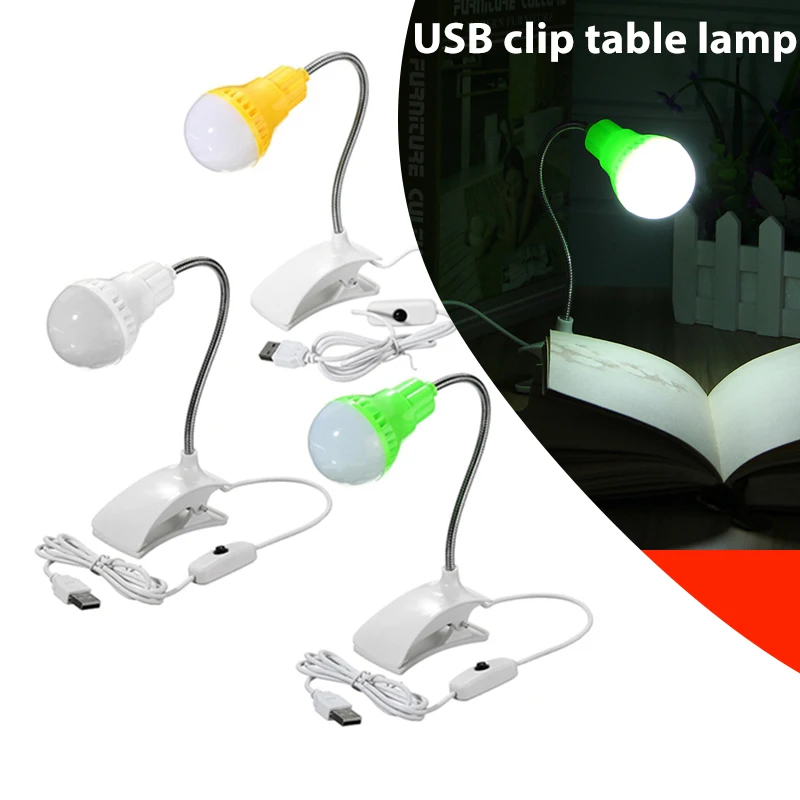 Настольный светильник USB DC 5 V, настольная лампа для чтения книг, настольная лампа с зажимом, светильник светодиодный, кровать, гибкий пластик