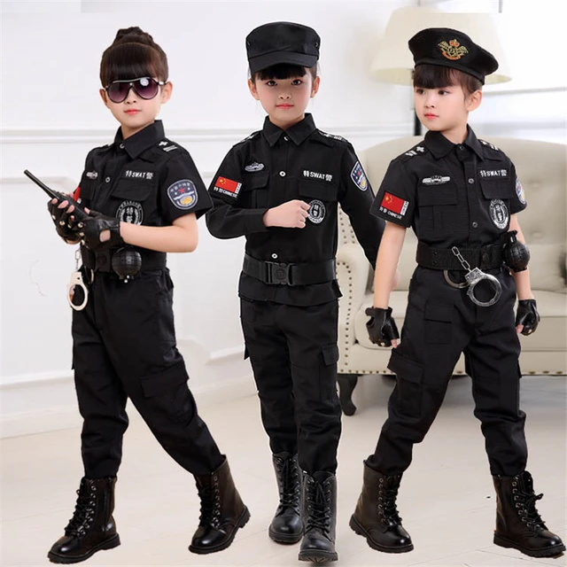 Jungen Polizei Kostüm Rolle verkleiden Polizei Uniform Hut Walkie-Talkie  Pfeife Schlagstock Abzeichen Kinderspiel zeug Geschenke - AliExpress