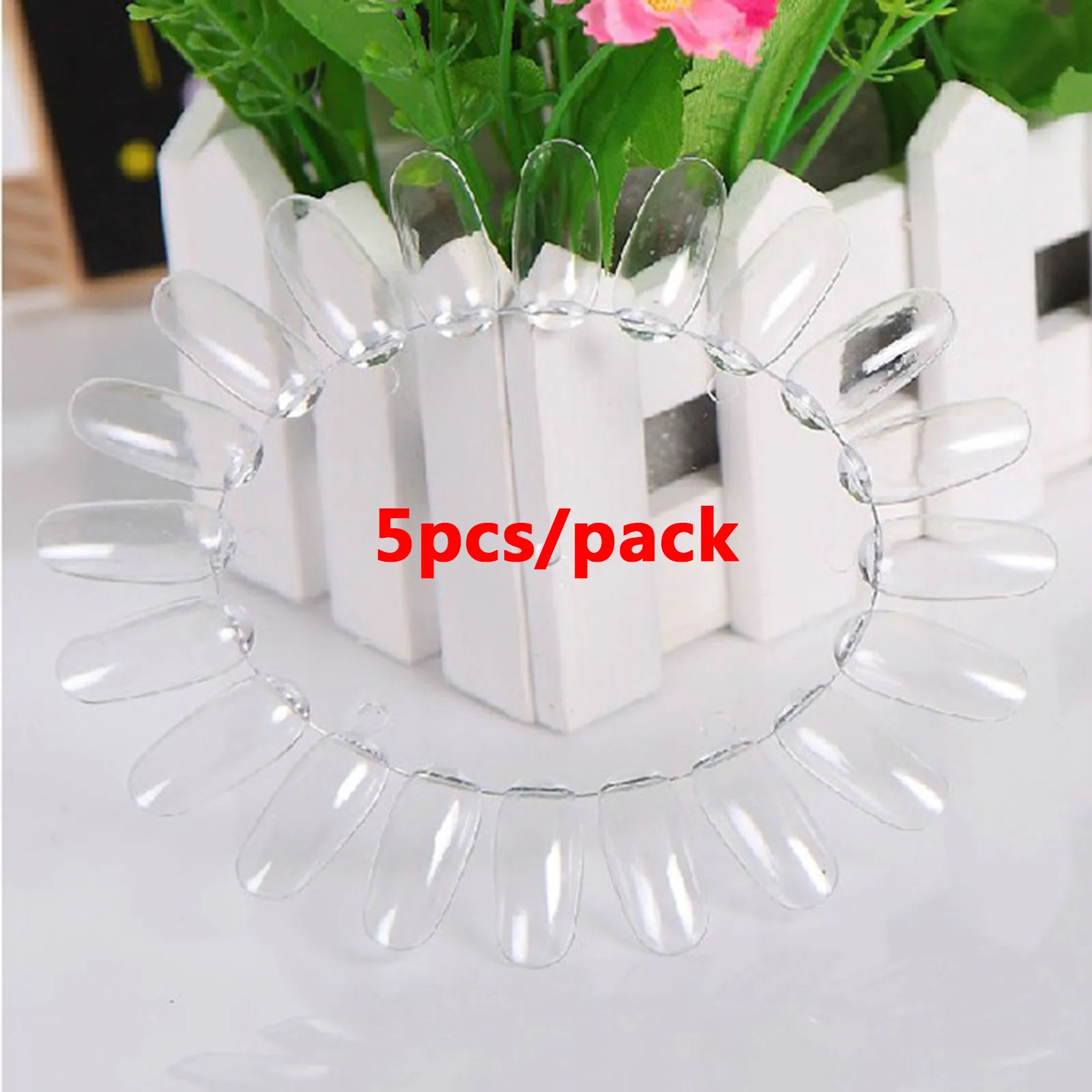 5pcs Clear False Natural Clear Nail Art Pro Chart Stick Nails Round Wheel Polish Acrylic Display Polish Cosmetic Practice Tips Board Tools - Color: 5pcs Clear