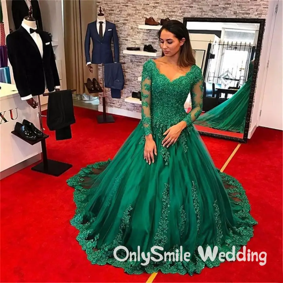 Зеленые Вечерние платья Vestido longo festa, украшенные бисером, торжественный Вечерний туалет, с длинными рукавами, Кружевная аппликация, большие размеры, платья для выпускного вечера, халат de soiree