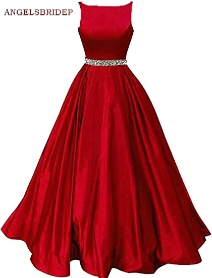 ANGELSBRIDEP Boat Neck Long Evening Party Gowns Vestidos De Festa Formsal Beading Waist Floor 