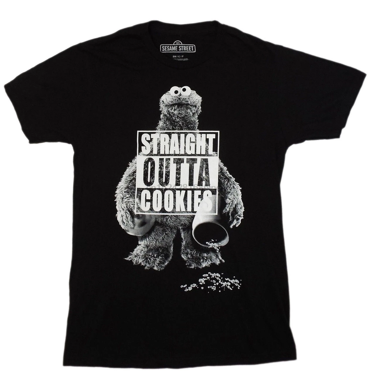COOKIE MONSTER T-SHIRT(S-M) STRAIGHT OUT OF COOKIES SESAME STREET NWA PARODY Cartoon t shirt men Unisex New Fashion tshirt(1) |