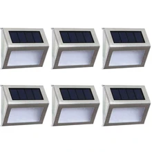 Stainless Steel Solar Deck Lights 3 LED Solar Path Stair Lights Outdoor Waterproof LED Step Lights for Walkway Stairs Wall Light